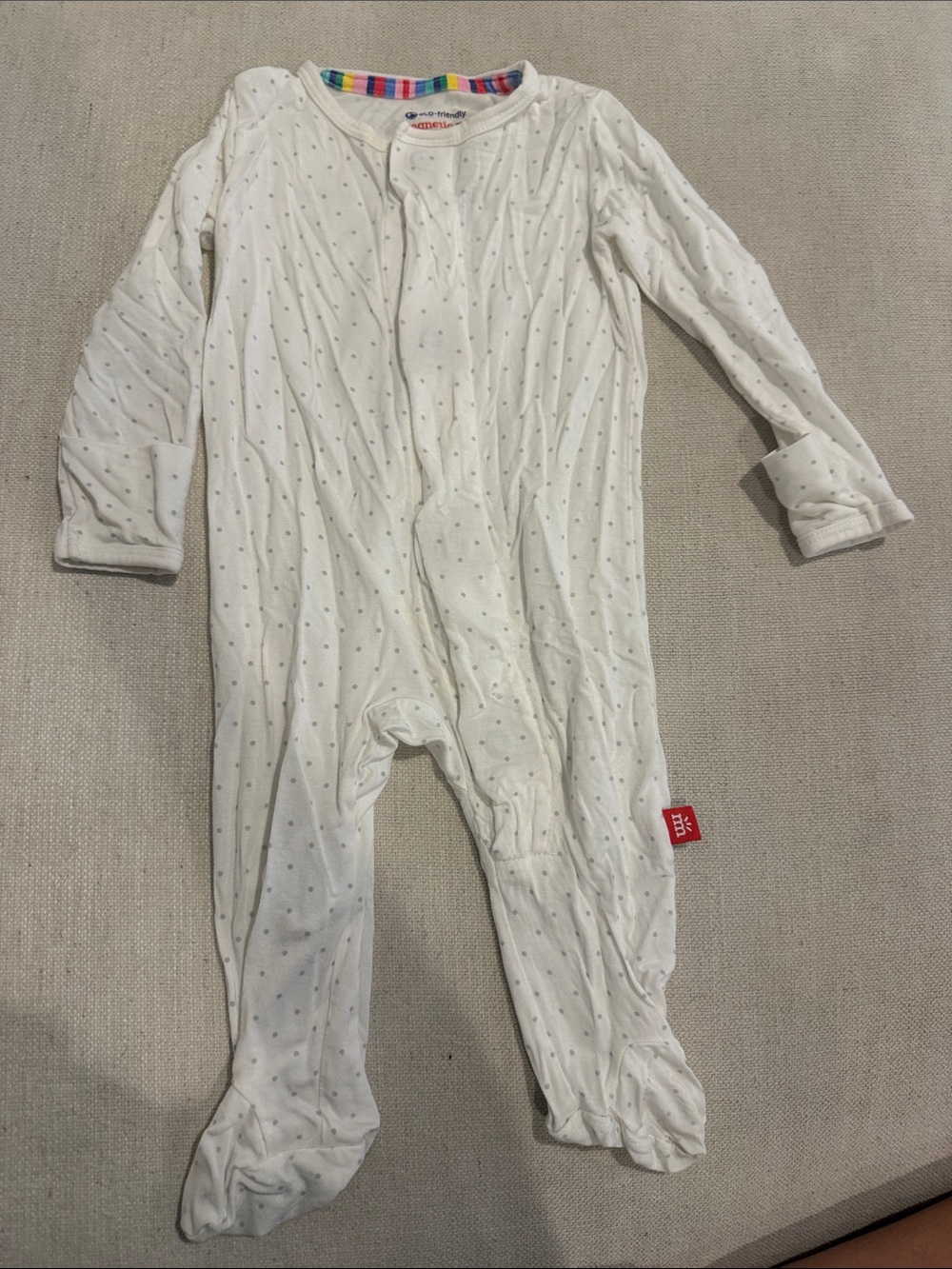 Magnetic Me White Footed One-Piece with Gray Dot Print